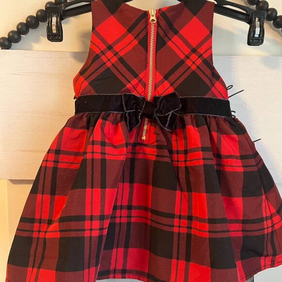 Cat & Jack Plaid Holiday Dress Red & Black Bow Layered Taffeta Girls 12 months - Picture 6 of 7